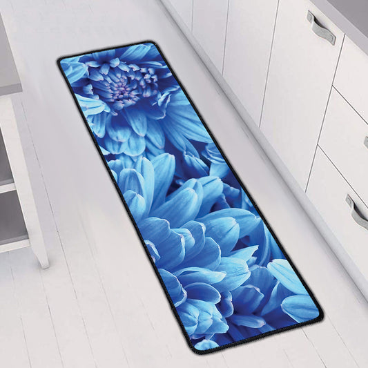 Blue Chrysanthemum Flower Print Long Kitchen Mat