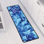 Blue Chrysanthemum Flower Print Long Kitchen Mat