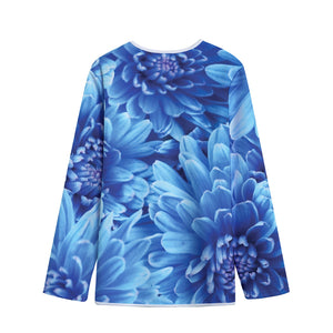 Blue Chrysanthemum Flower Print Long Sleeve Short Coat