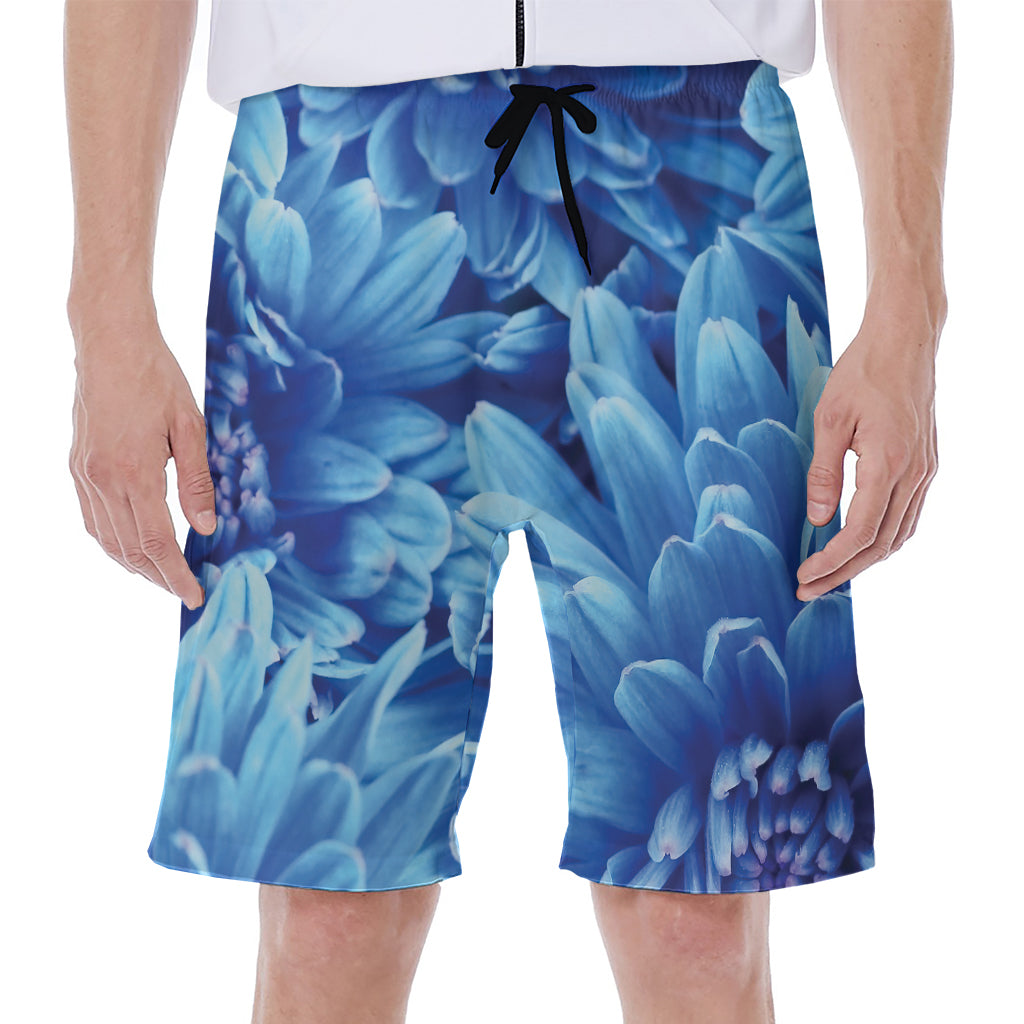 Blue Chrysanthemum Flower Print Men's Beach Shorts