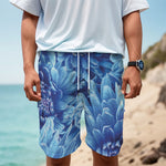 Blue Chrysanthemum Flower Print Men's Cargo Shorts