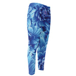 Blue Chrysanthemum Flower Print Men's Compression Pants