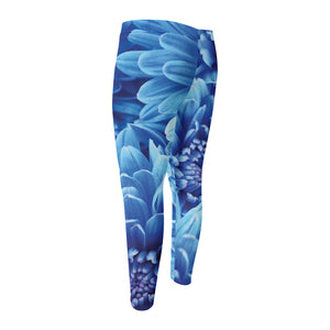 Blue Chrysanthemum Flower Print Men's Compression Pants