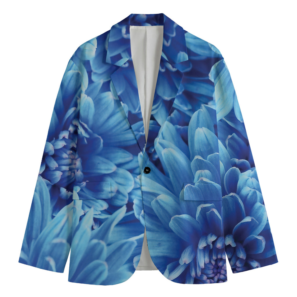 Blue Chrysanthemum Flower Print Men's Cotton Blazer