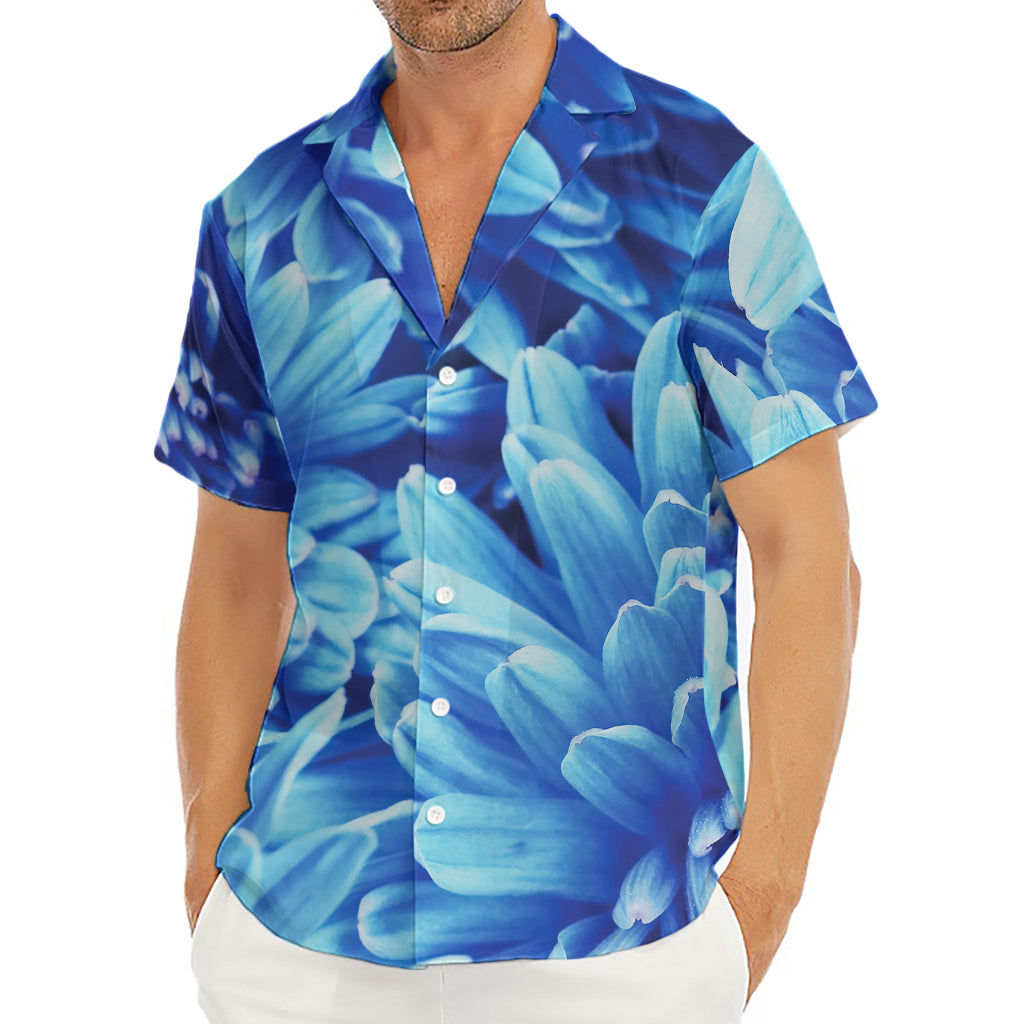 Blue Chrysanthemum Flower Print Men's Deep V-Neck Shirt