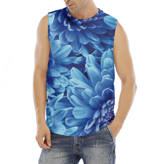 Blue Chrysanthemum Flower Print Men's Fitness Tank Top