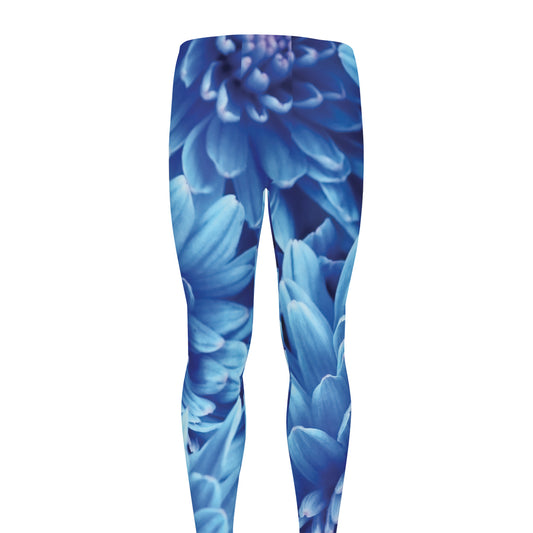 Blue Chrysanthemum Flower Print Men's leggings