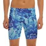 Blue Chrysanthemum Flower Print Men's Long Boxer Briefs