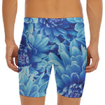 Blue Chrysanthemum Flower Print Men's Long Boxer Briefs