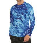 Blue Chrysanthemum Flower Print Men's Long Sleeve Rash Guard