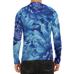 Blue Chrysanthemum Flower Print Men's Long Sleeve Rash Guard