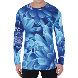 Blue Chrysanthemum Flower Print Men's Long Sleeve T-Shirt