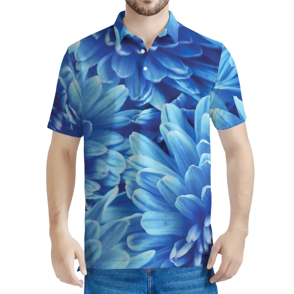 Blue Chrysanthemum Flower Print Men's Polo Shirt