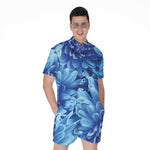 Blue Chrysanthemum Flower Print Men's Rompers