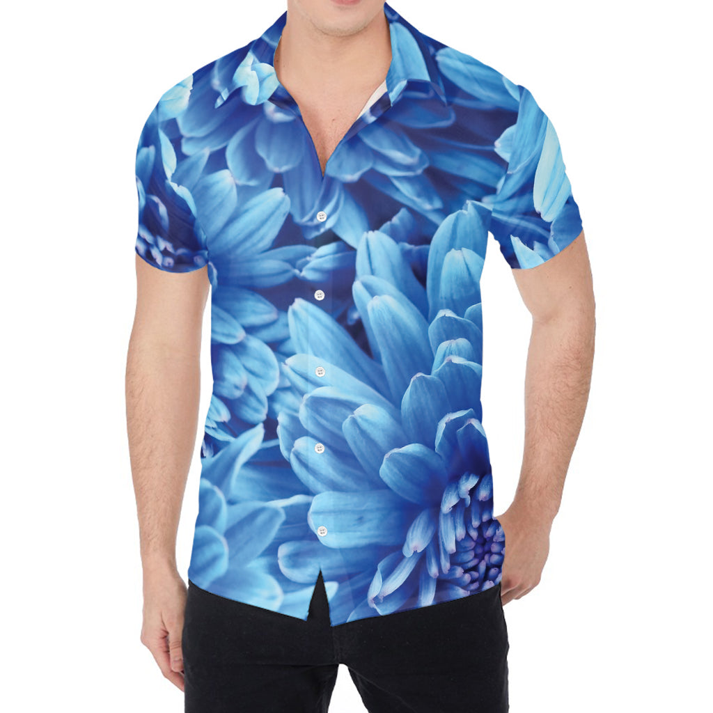 Blue Chrysanthemum Flower Print Men's Shirt