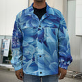 Blue Chrysanthemum Flower Print Men's Shirt Jacket