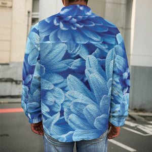 Blue Chrysanthemum Flower Print Men's Shirt Jacket