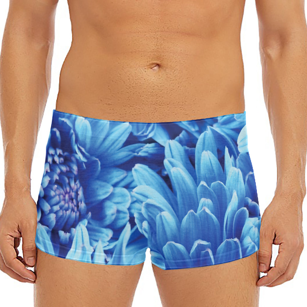Blue Chrysanthemum Flower Print Men's Short Boxer Briefs