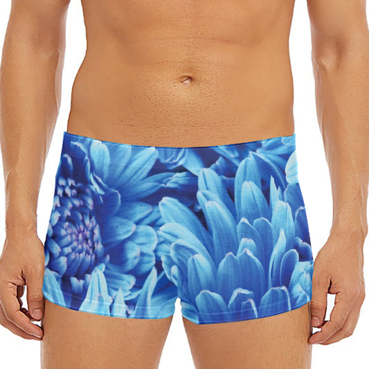 Blue Chrysanthemum Flower Print Men's Short Boxer Briefs