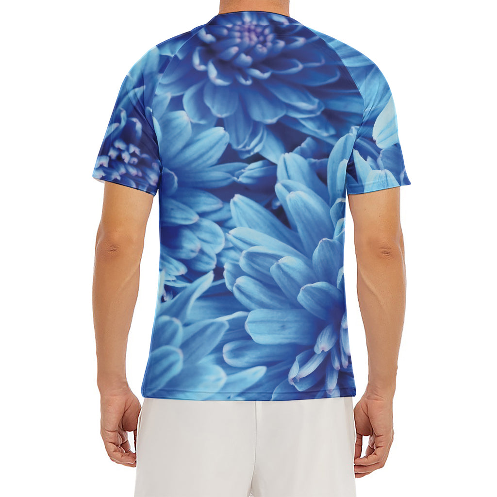 Blue Chrysanthemum Flower Print Men's Short Sleeve Rash Guard