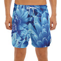Blue Chrysanthemum Flower Print Men's Split Running Shorts