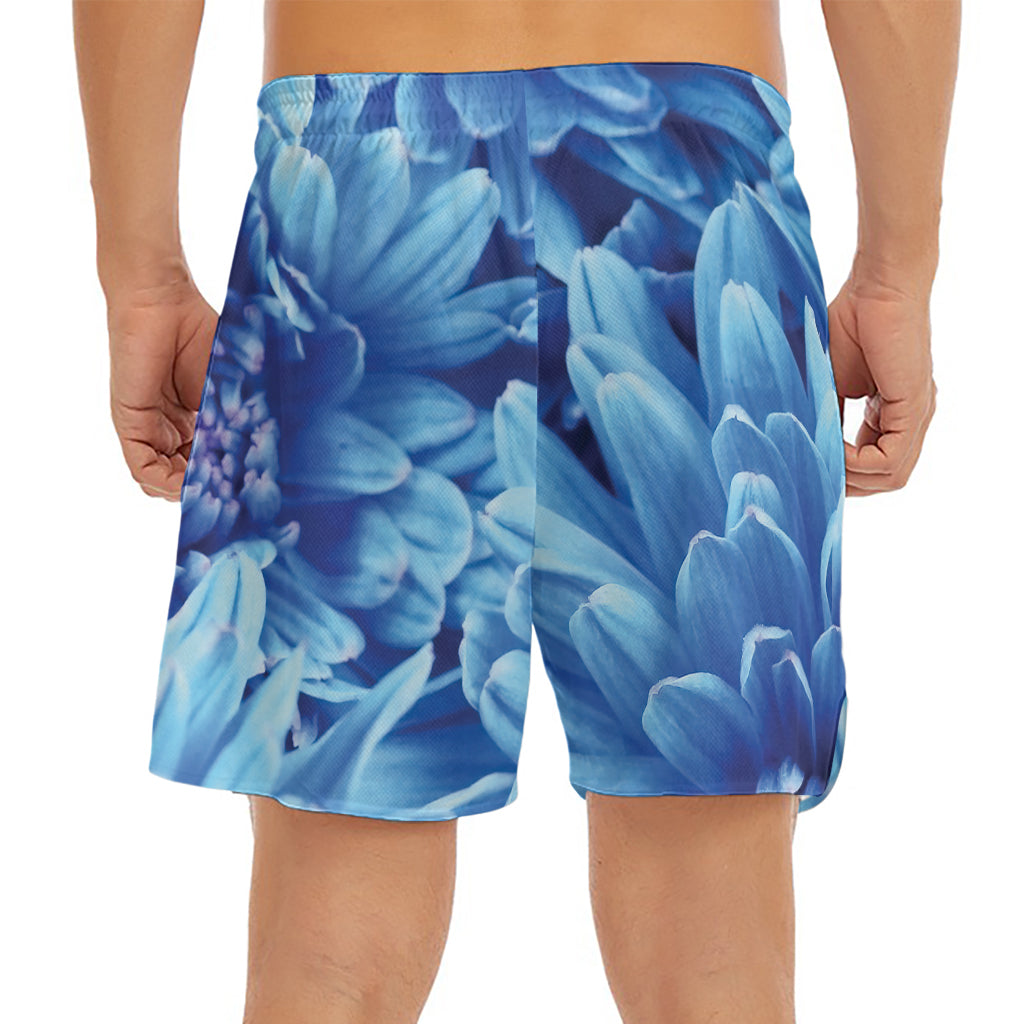 Blue Chrysanthemum Flower Print Men's Split Running Shorts