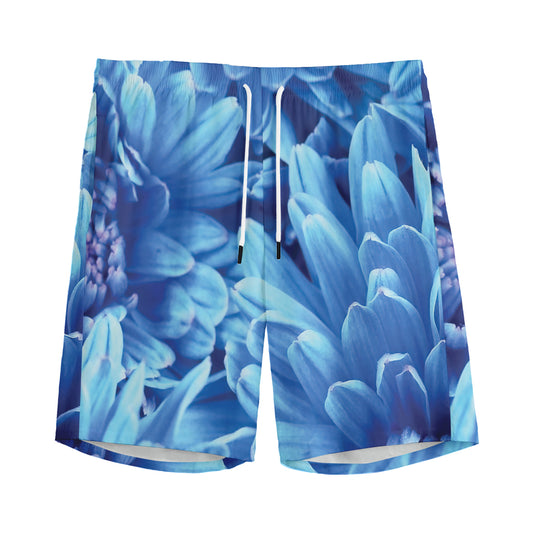 Blue Chrysanthemum Flower Print Men's Sports Shorts