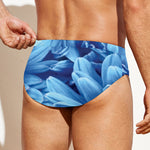 Blue Chrysanthemum Flower Print Men's Swim Briefs