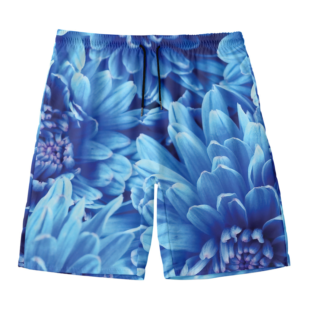 Blue Chrysanthemum Flower Print Men's Swim Trunks