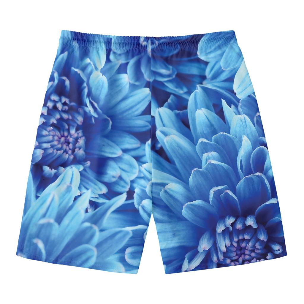 Blue Chrysanthemum Flower Print Men's Swim Trunks