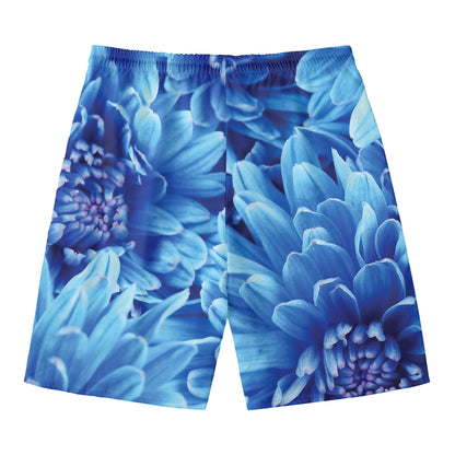 Blue Chrysanthemum Flower Print Men's Swim Trunks