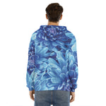 Blue Chrysanthemum Flower Print Men's Velvet Pullover Hoodie