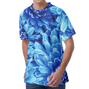 Blue Chrysanthemum Flower Print Men's Velvet T-Shirt