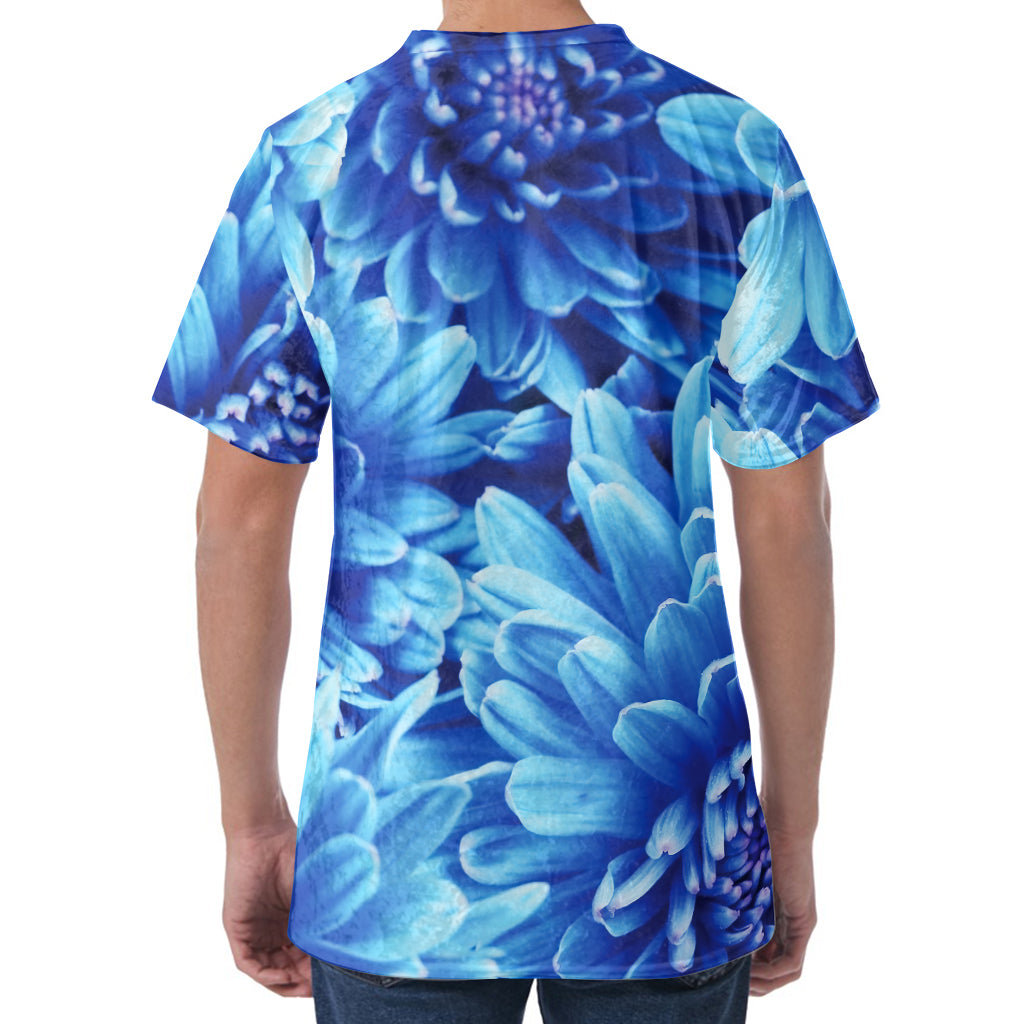 Blue Chrysanthemum Flower Print Men's Velvet T-Shirt