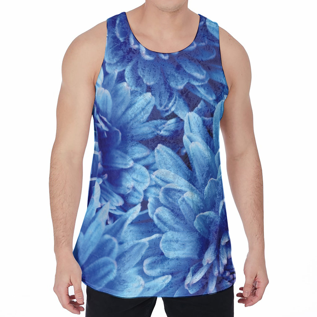 Blue Chrysanthemum Flower Print Men's Velvet Tank Top