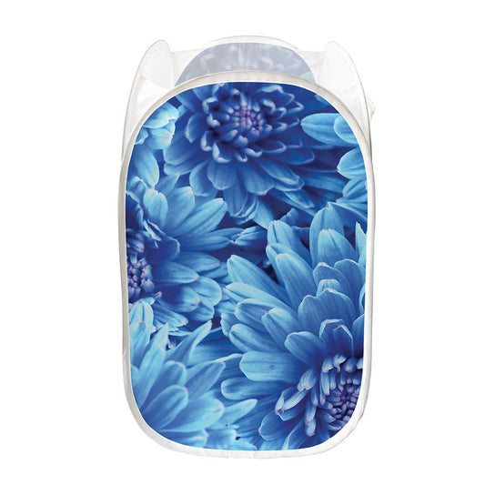 Blue Chrysanthemum Flower Print Mesh Laundry Hamper