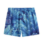 Blue Chrysanthemum Flower Print Mesh Shorts