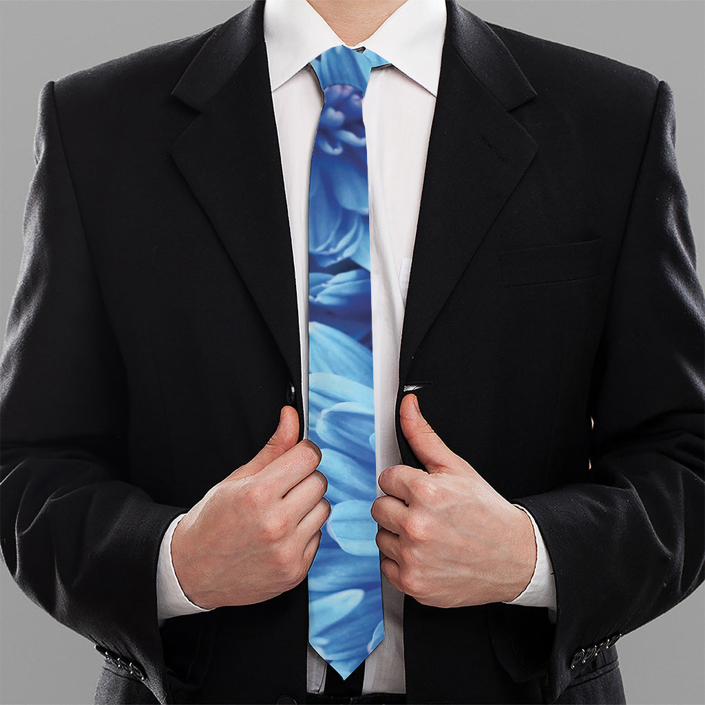 Blue Chrysanthemum Flower Print Necktie