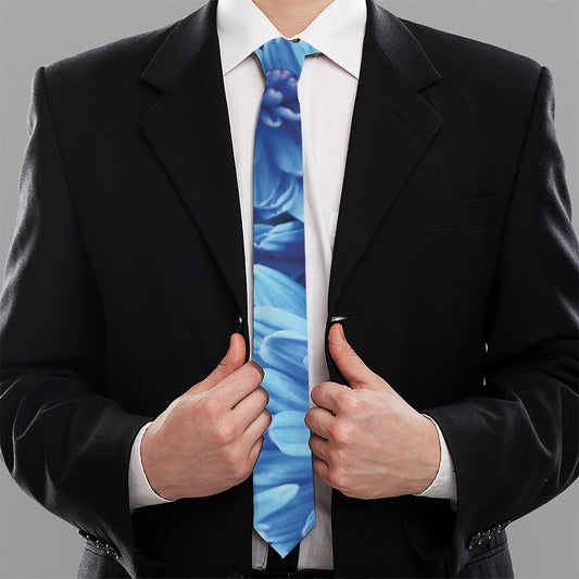 Blue Chrysanthemum Flower Print Necktie