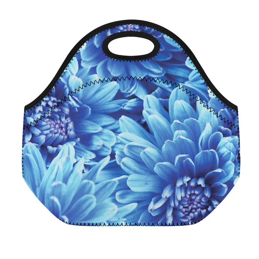 Blue Chrysanthemum Flower Print Neoprene Lunch Bag