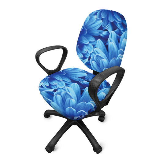 Blue Chrysanthemum Flower Print Office Chair Cover