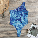 Blue Chrysanthemum Flower Print One Shoulder Bodysuit
