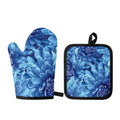 Blue Chrysanthemum Flower Print Oven Mitt And Pot Holder Set