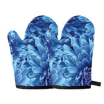 Blue Chrysanthemum Flower Print Oven Mitts