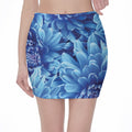 Blue Chrysanthemum Flower Print Pencil Mini Skirt
