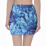 Blue Chrysanthemum Flower Print Pencil Mini Skirt