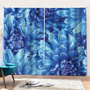 Blue Chrysanthemum Flower Print Pencil Pleat Curtains