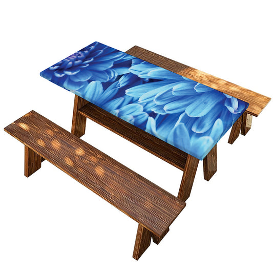Blue Chrysanthemum Flower Print Picnic Table Cover