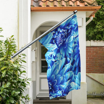 Blue Chrysanthemum Flower Print Polyester Flag