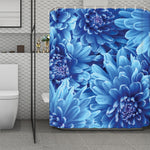 Blue Chrysanthemum Flower Print Polyester Shower Curtain